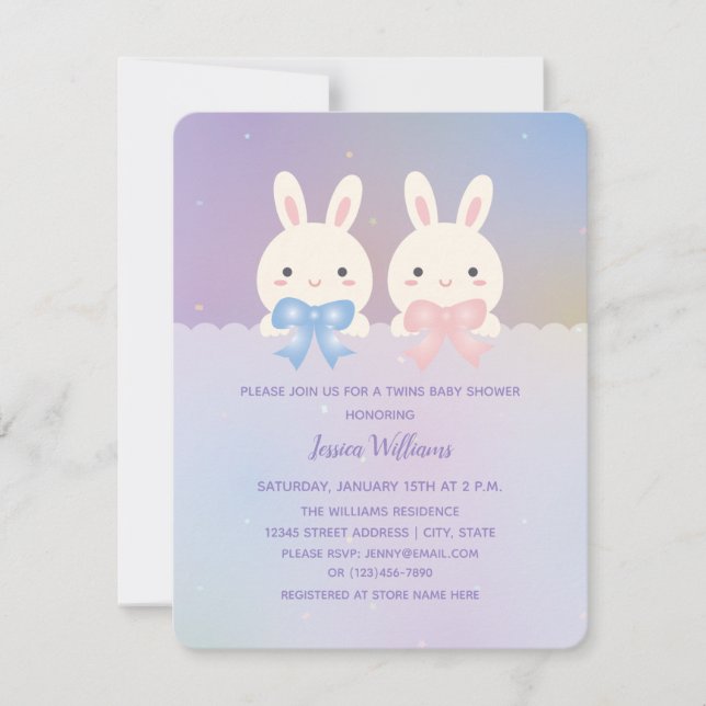 Cute Bunnies Twins Baby Boy and Girl Baby Shower Invitation (Front)