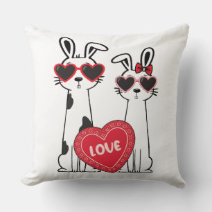 Cute Bunnies Wearing Heart Glasses Cushion
