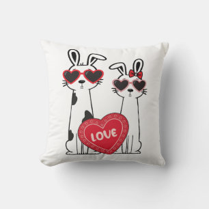 Cute Bunnies Wearing Heart Glasses Cushion