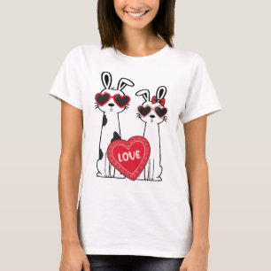 Cute Bunnies Wearing Heart Glasses T-Shirt
