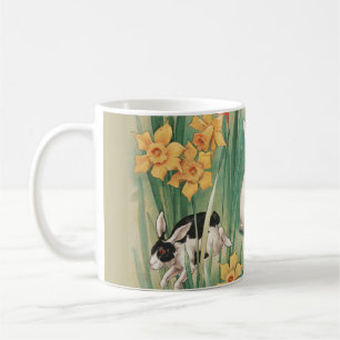 Cute Bunnies with Daffodil Flowers Antique Easter Coffee Mug