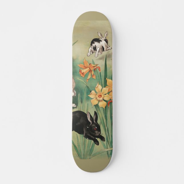 Cute Bunnies with Daffodil Flowers Antique Easter Skateboard (Front)