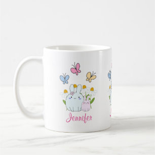 Cute Bunnies with Spring Daisies and Butterflies Coffee Mug
