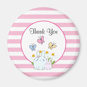 Cute Bunnies with Spring Daisies and Butterflies Magnet