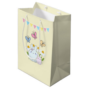 Cute Bunnies with Spring Daisies and Butterflies Medium Gift Bag