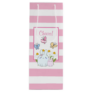 Cute Bunnies with Spring Daisies and Butterflies Wine Gift Bag