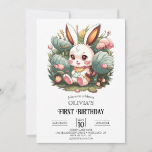 Cute Bunny 1st Birthday Digital Invitation