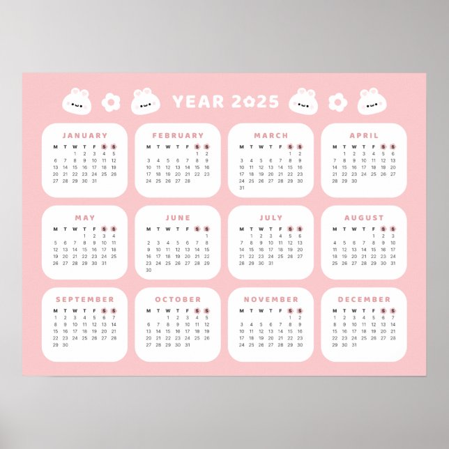 Cute Bunny 2025 Calendar Poster (Front)