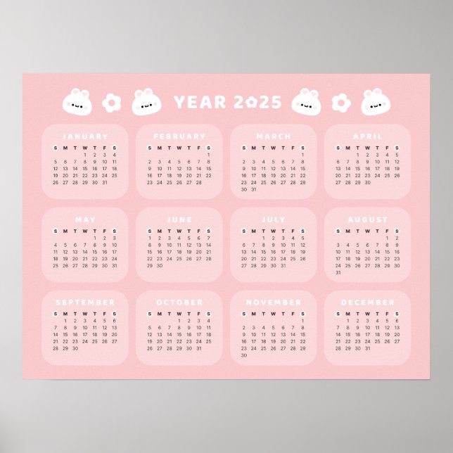 Cute Bunny 2025 Calendar Poster (Front)