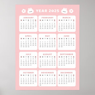 Cute Bunny 2025 Calendar Poster