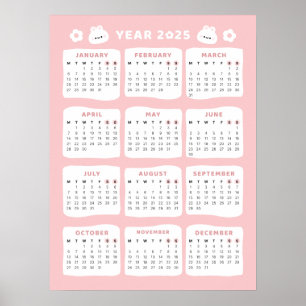 Cute Bunny 2025 Calendar Poster