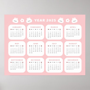 Cute Bunny 2025 Calendar Poster