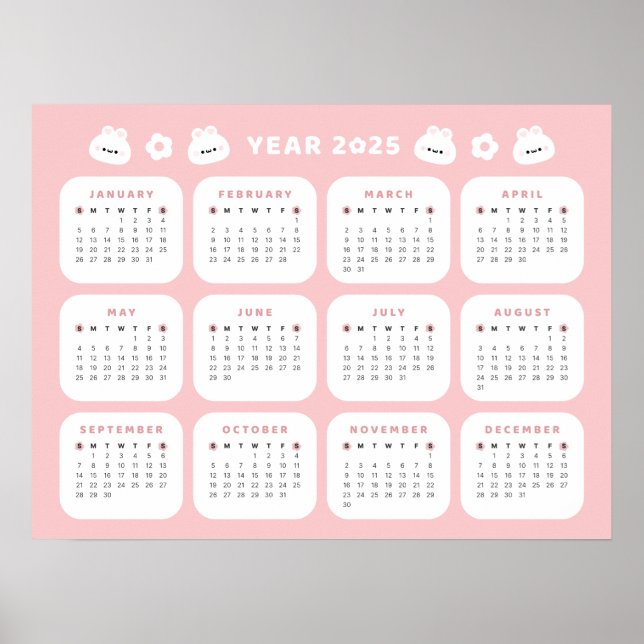 Cute Bunny 2025 Calendar Poster (Front)