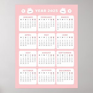 Cute Bunny 2025 Calendar Poster
