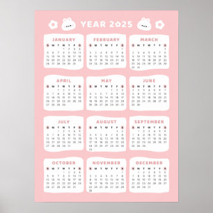 Cute Bunny 2025 Calendar Poster