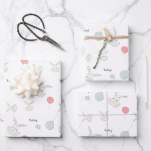 Cute Bunny and Balloons Baby Wrapping Paper Sheet