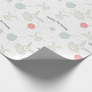 Cute Bunny and Balloons Birthday Wrapping Paper