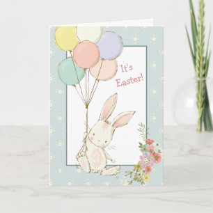 Cute Bunny and Balloons Easter Card