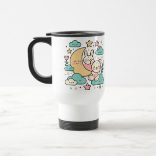 Cute Bunny and Bear Crescent Moon Travel Mug