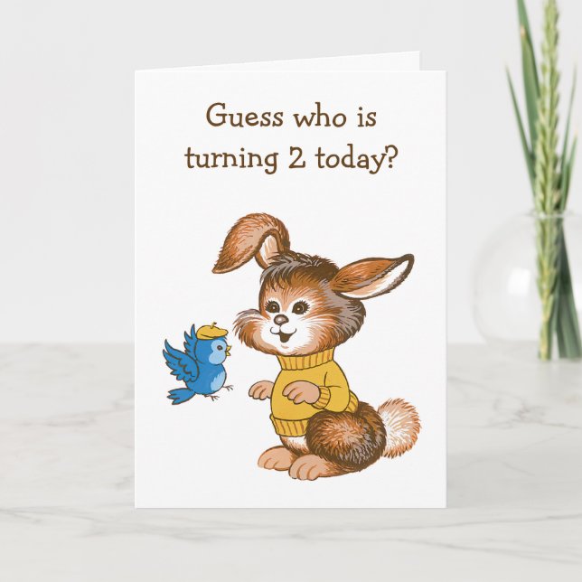 Cute Bunny and Bluebird Kids Second Birthday Card (Front)