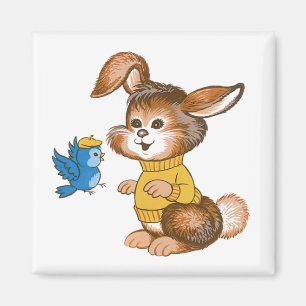 Cute Bunny and Bluebird Magnet