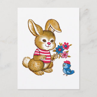 Cute Bunny and Bluebird Postcard