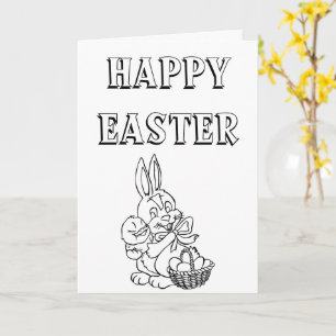 Cute Bunny and Chic Easter Card to Colour
