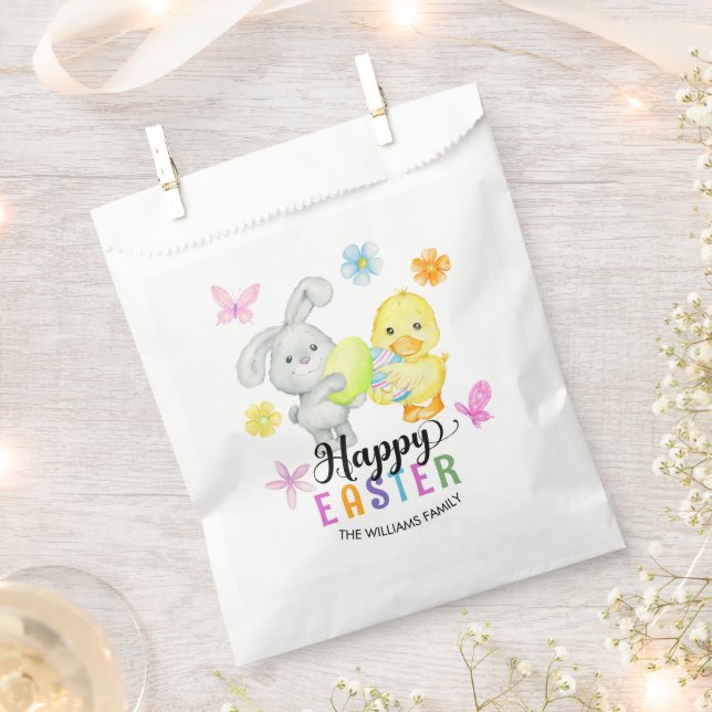 Cute Bunny and Chick Colourful Happy Easter   Favour Bags (Clipped)