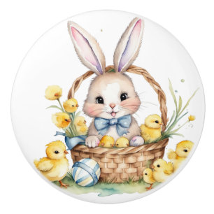Cute bunny and chicks ceramic knob