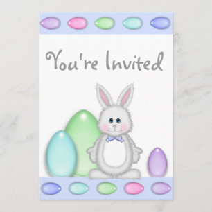 Cute Bunny and Colourful Eggs Easter Boys Birthday Invitation