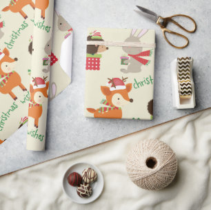 Cute Bunny and Deer Christmas Wishes Wrapping Paper