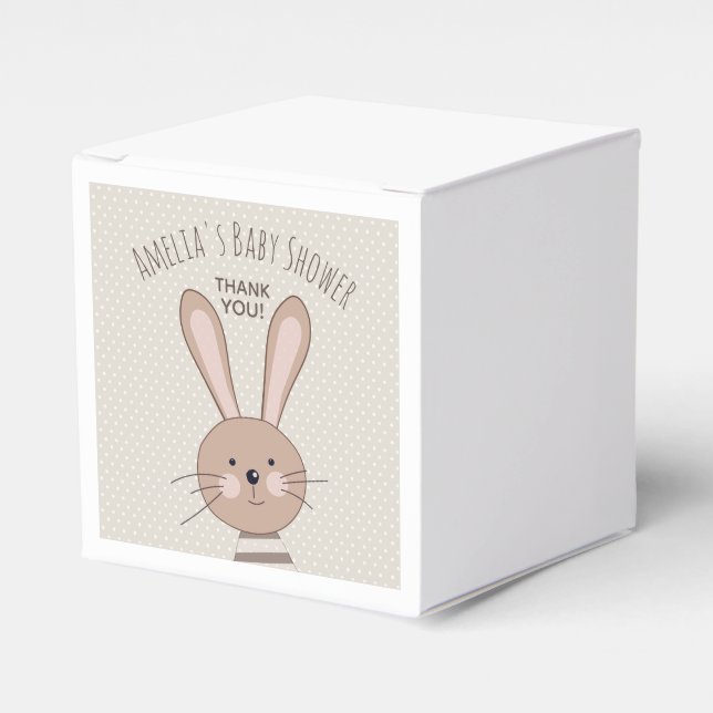 Cute Bunny and Dots Custom Baby Shower Favour Box (Front Side)