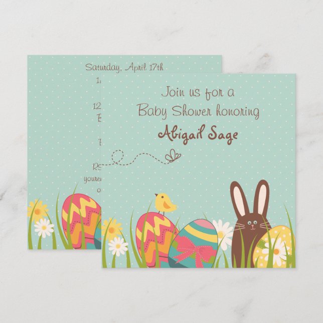 Cute Bunny and Easter Eggs Baby Shower Invitation (Front/Back)
