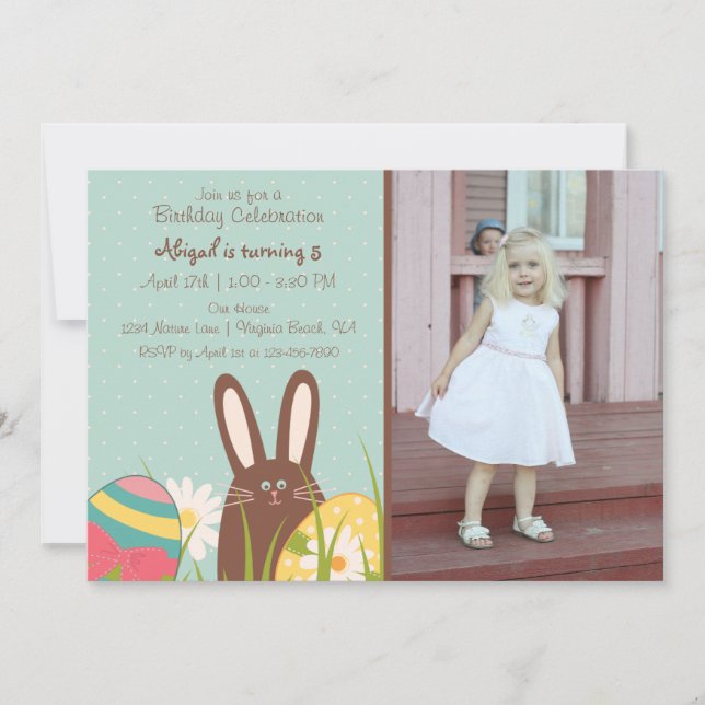 Cute Bunny and Easter Eggs Photo Birthday Invitation (Front)