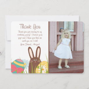 Cute Bunny and Easter Eggs Photo Birthday Thank You Card