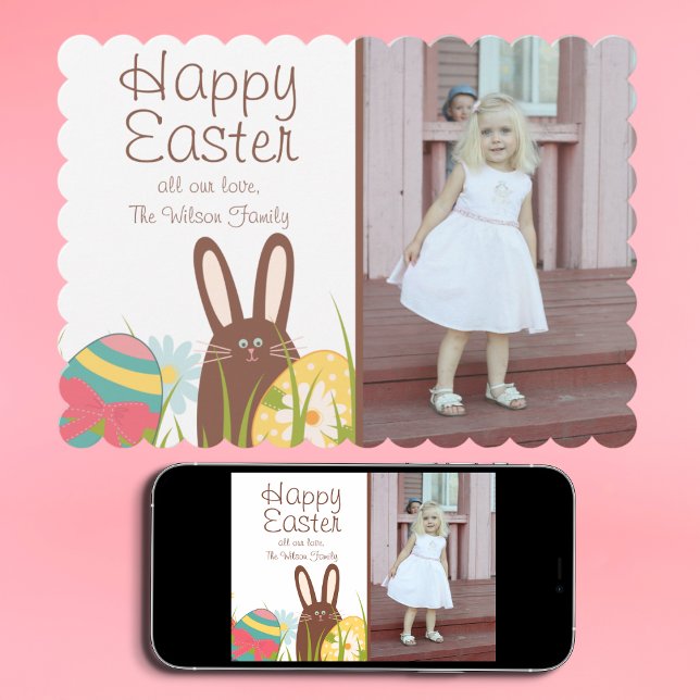 Cute Bunny and Easter Eggs Photo Easter Holiday Card (Creator Uploaded)