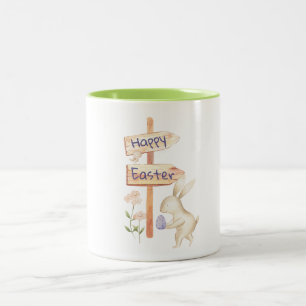 Cute Bunny and Egg Happy Easter Two-Tone Coffee Mug