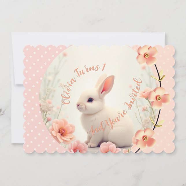 Cute Bunny And Floral Invitation (Front)