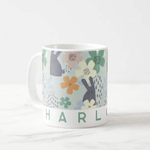 Cute Bunny and Floral Personalised Mug Custom