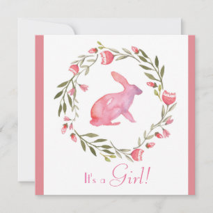Cute Bunny and Florals Baby  Shower Invitation