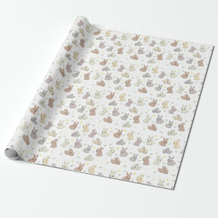 Cute Bunny and Flower Illustration Pattern Wrapping Paper