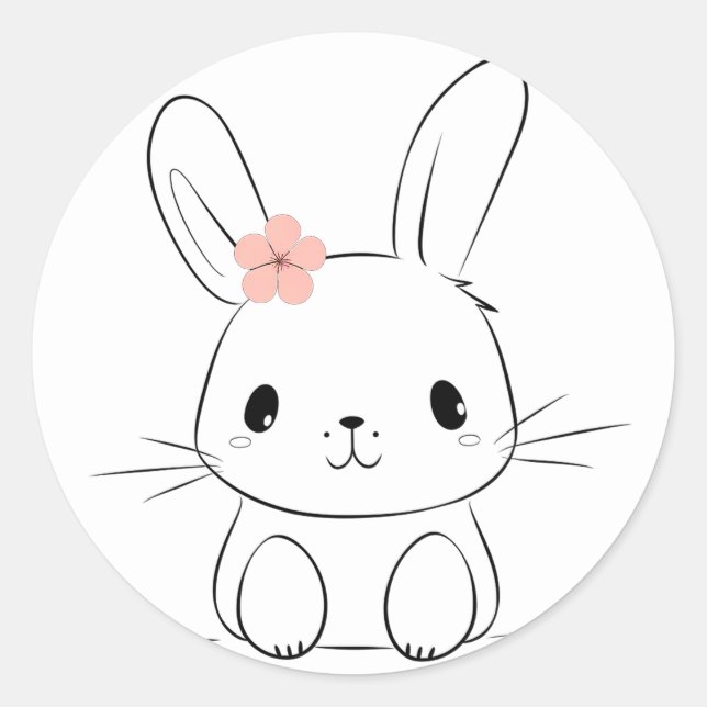 Cute bunny and flower, silhouette, baby  classic round sticker (Front)