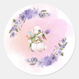 Cute Bunny and Flowers Classic Round Sticker