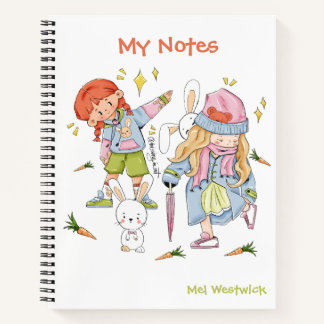 Cute Bunny and Girls My Notes EDITABLE Notebook
