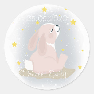 Cute Bunny and gold stars. Classic Round Sticker