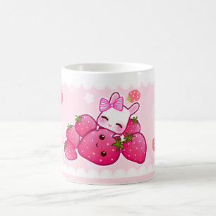 Cute bunny and kawaii strawberries coffee mug