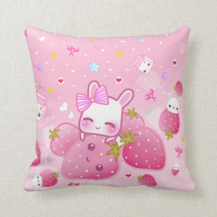 Cute bunny and kawaii strawberries cushion