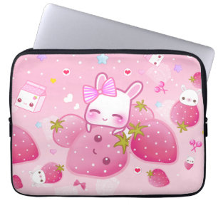 Cute bunny and kawaii strawberries laptop sleeve