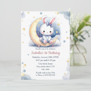 cute bunny and lovely moon birthday invitation