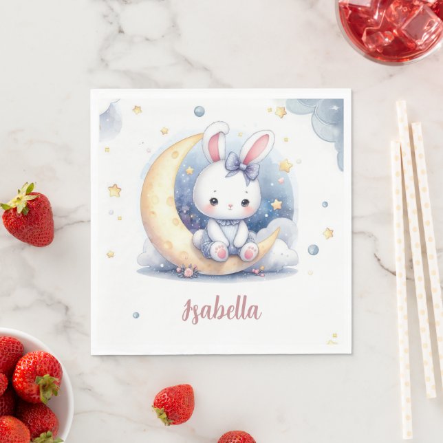 cute bunny and lovely moon birthday  napkin (Insitu)